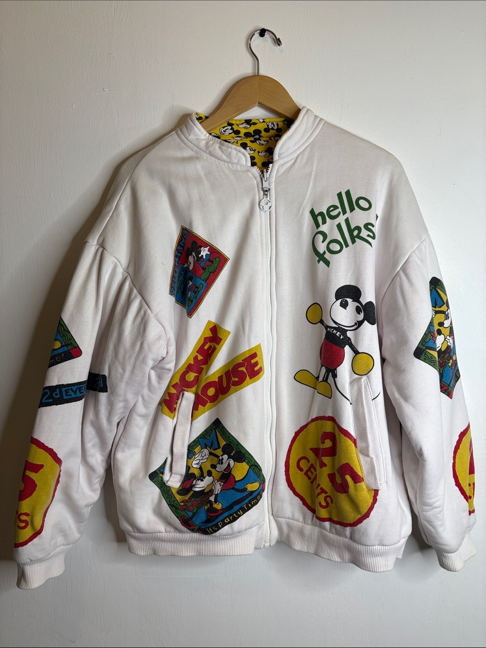 Mickey & Co. Disney vintage reversible hello folks full zip bomber jacket